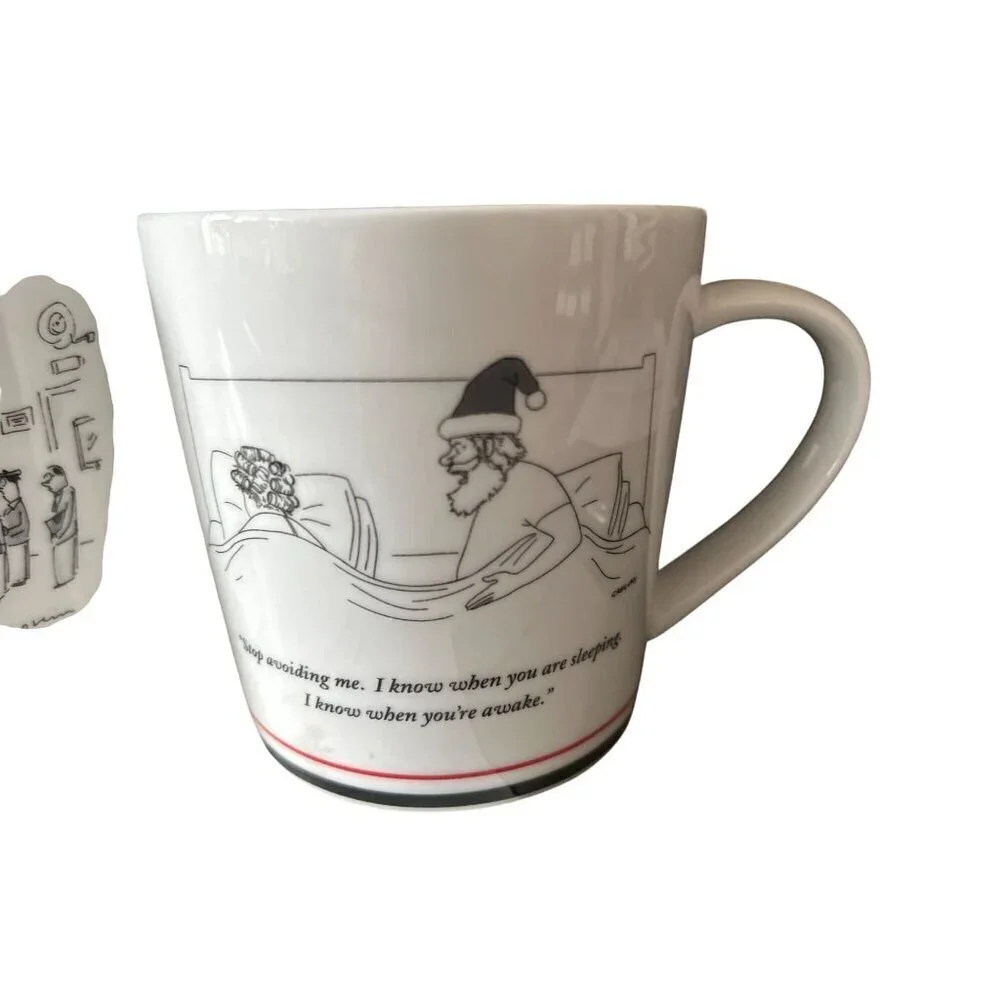 Set of 2 New Yorker Cartoon Santa Mugs 2001 Michael Maslin 1991 Danny Shanahan